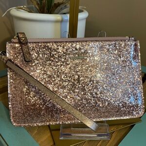Kate Spade Rose Gold Glitter Wristlet (EUC)